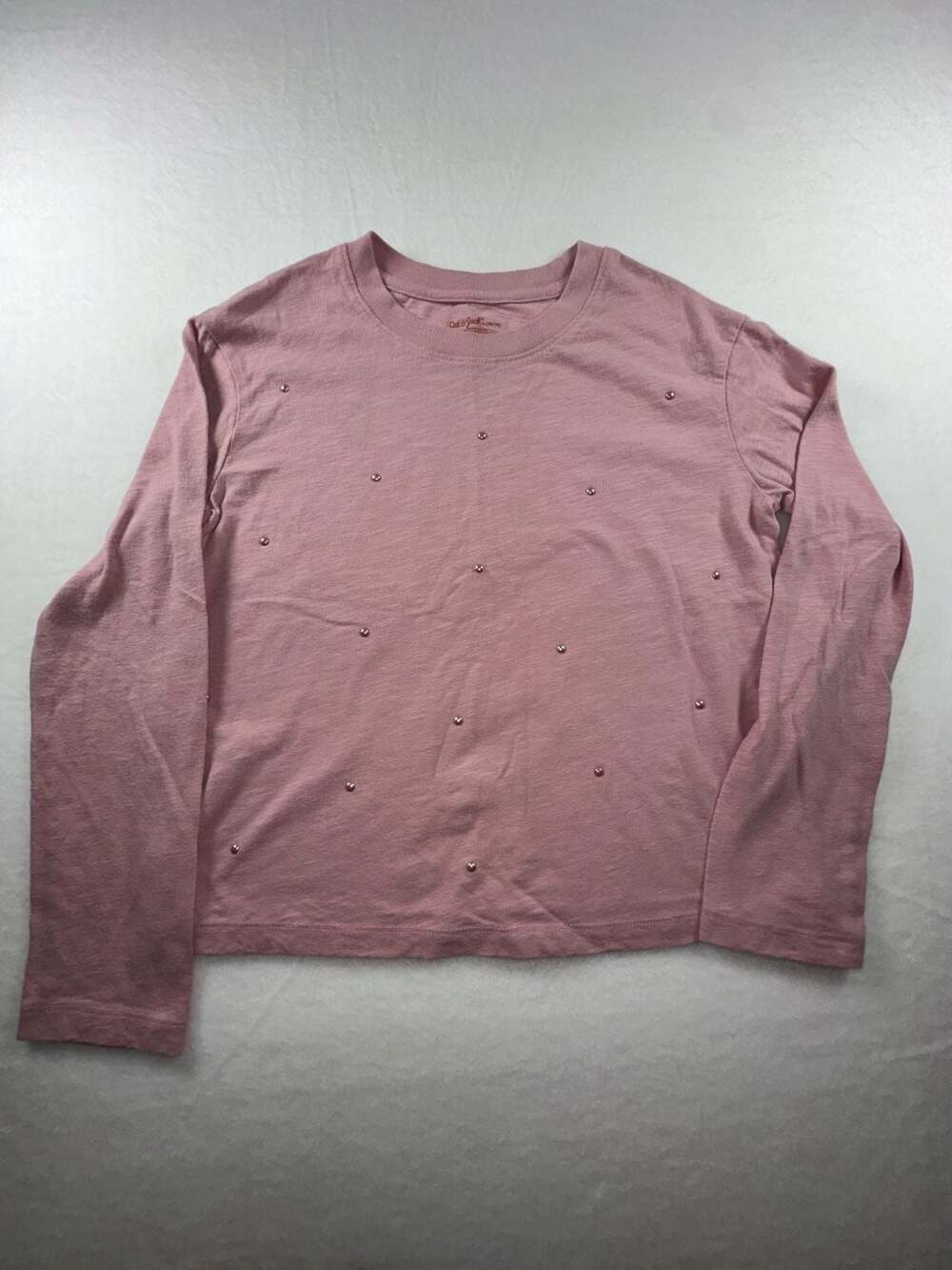 Cat & Jack Girls Pink Long Sleeve Crewneck Tee with Pearl Bead Embellishments
